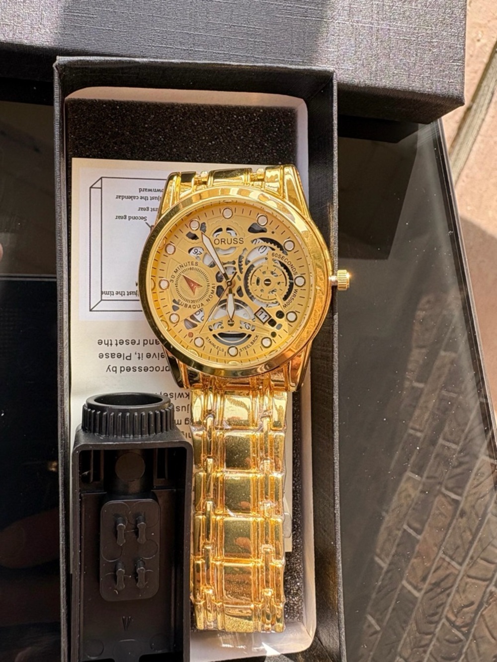 Oruss Men’s Gold Skeleton Bracelet Watch